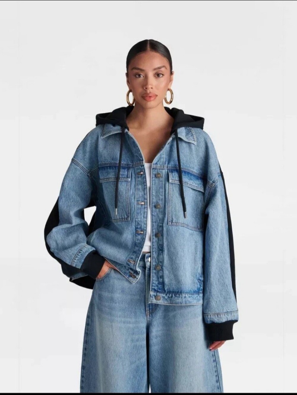KBB by KAHLANA Women 'The Denim and Fleece Hoodie' - Medium Wash